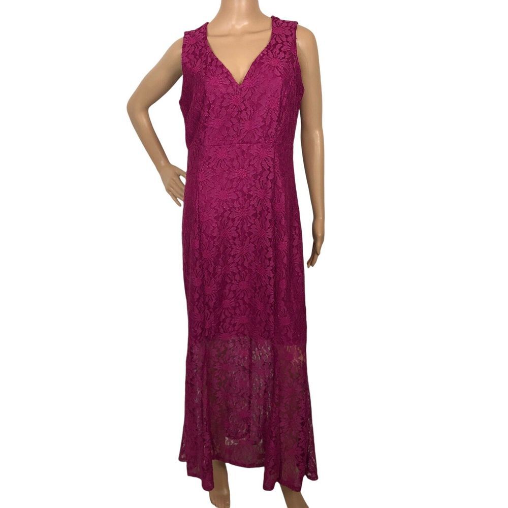 Enfocus Studio Hot Pink Lace Formal Maxi Dress Size 12 Party Prom Homecoming Y2K